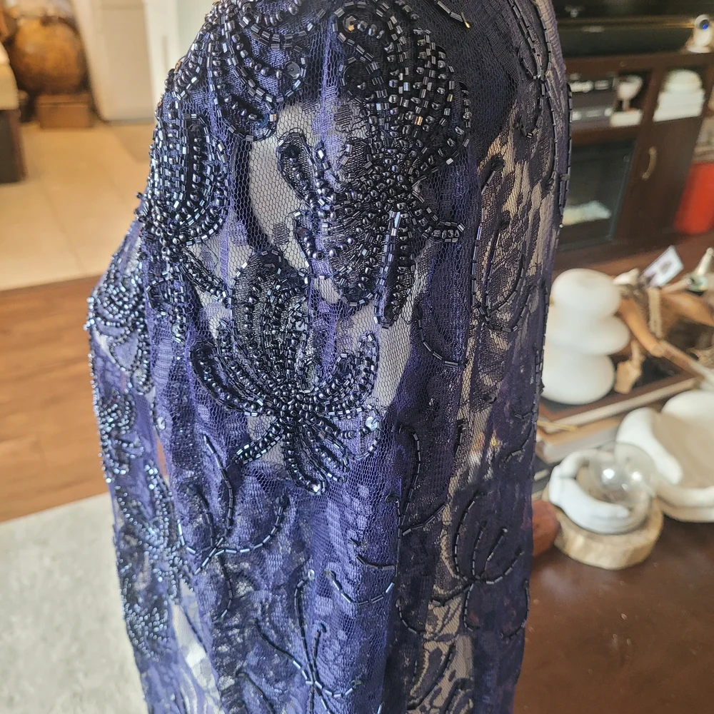 Laurence Kazar Navy Lace Beaded Cardigan